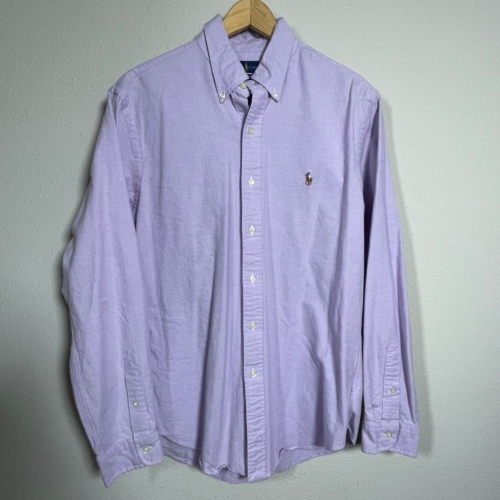 Ralph Lauren Oxford Shirt Mens Large Purple Slim Fit Stretch Long Sleeve Pony